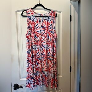 Liberty Park Red, White, and Blue Patriotic Firework Pattern Tank Dress.  XL
